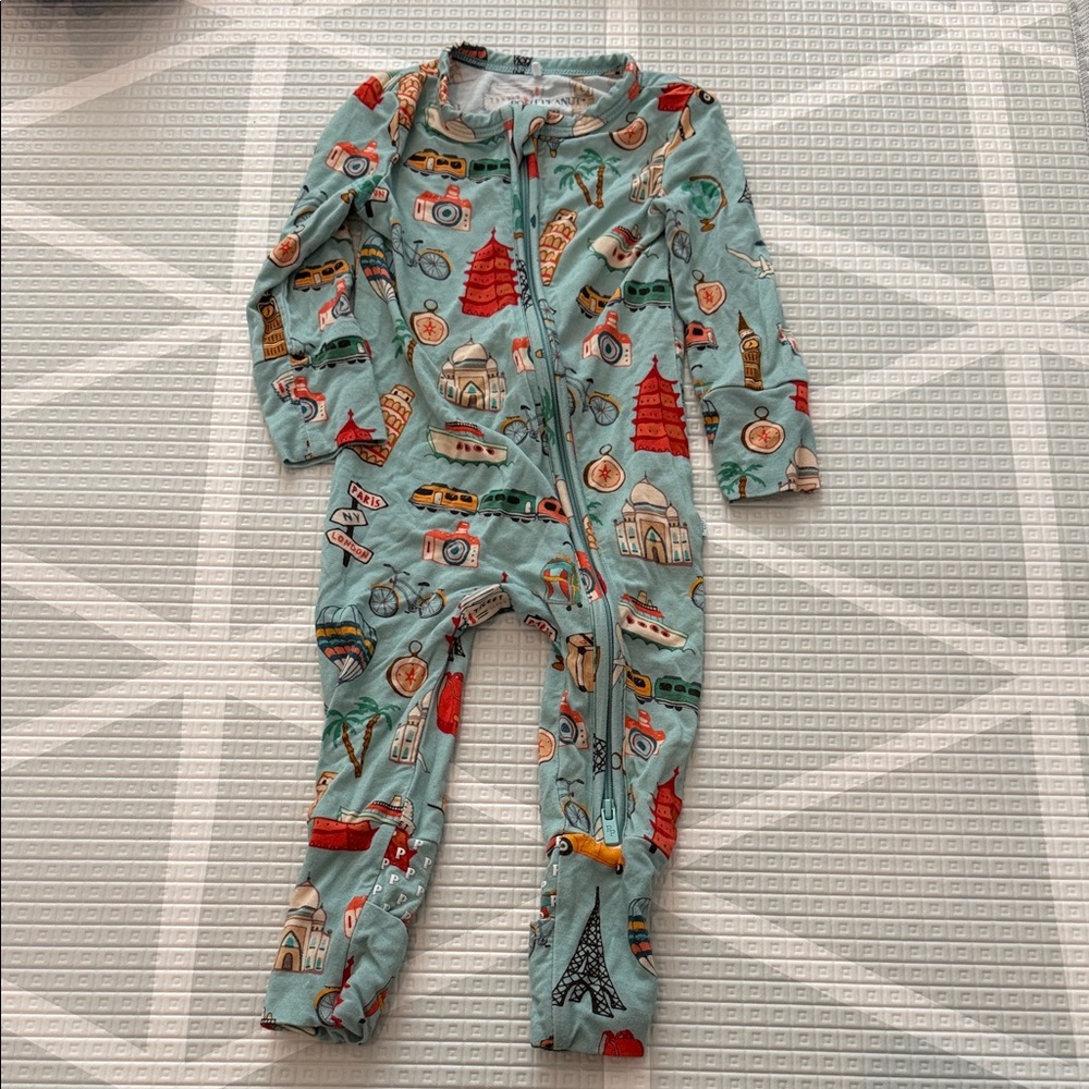 Posh Peanut Teal Footie with Whimsical Print